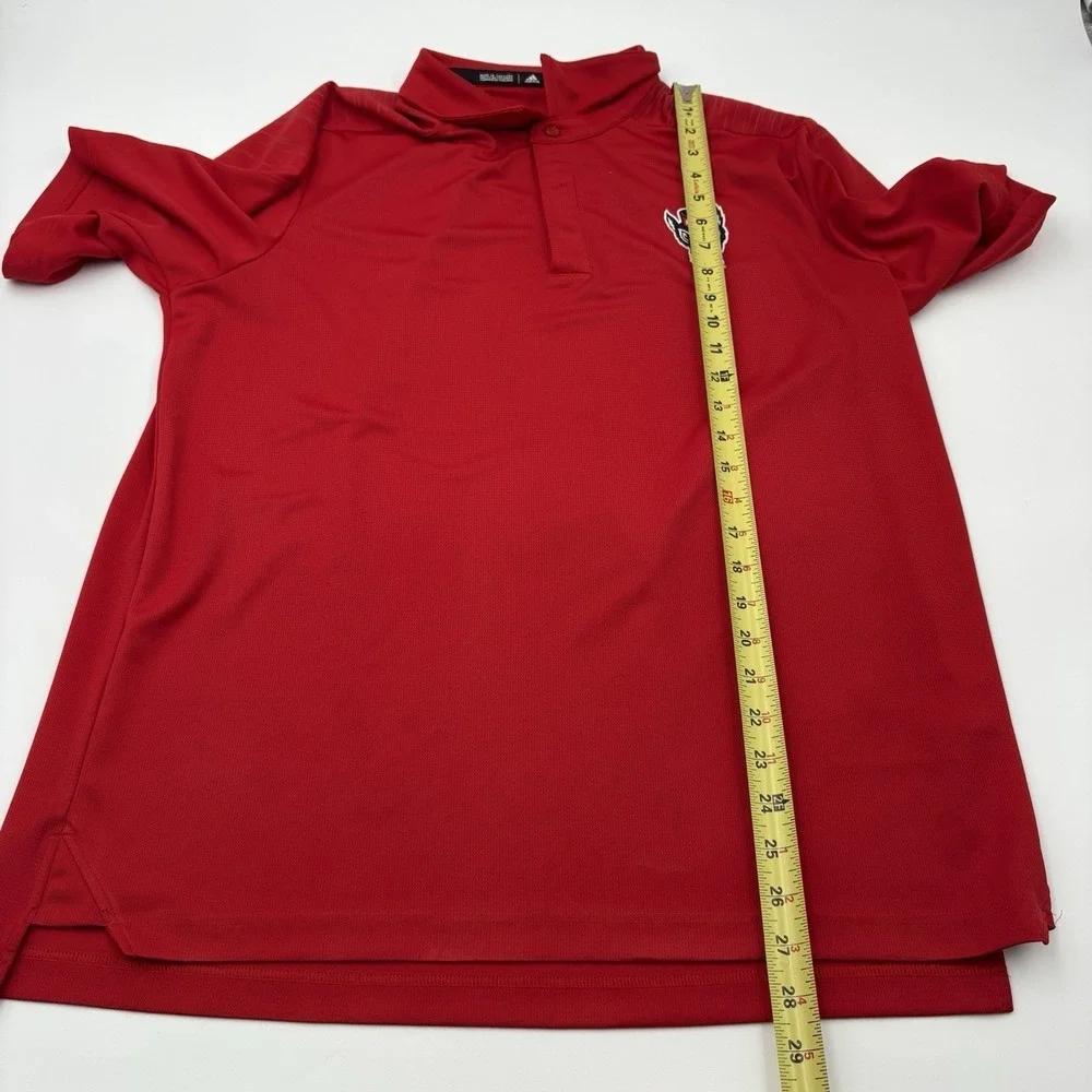Adidas NC State Wolfpack Men L Polo Shirt Red Climalite Tuffy Mascot Golf NCAA
